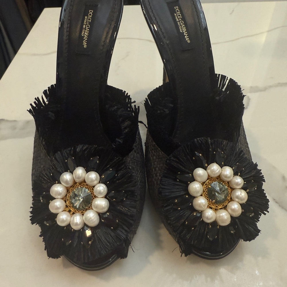 Dolce & Gabbana Black Embellished Mules